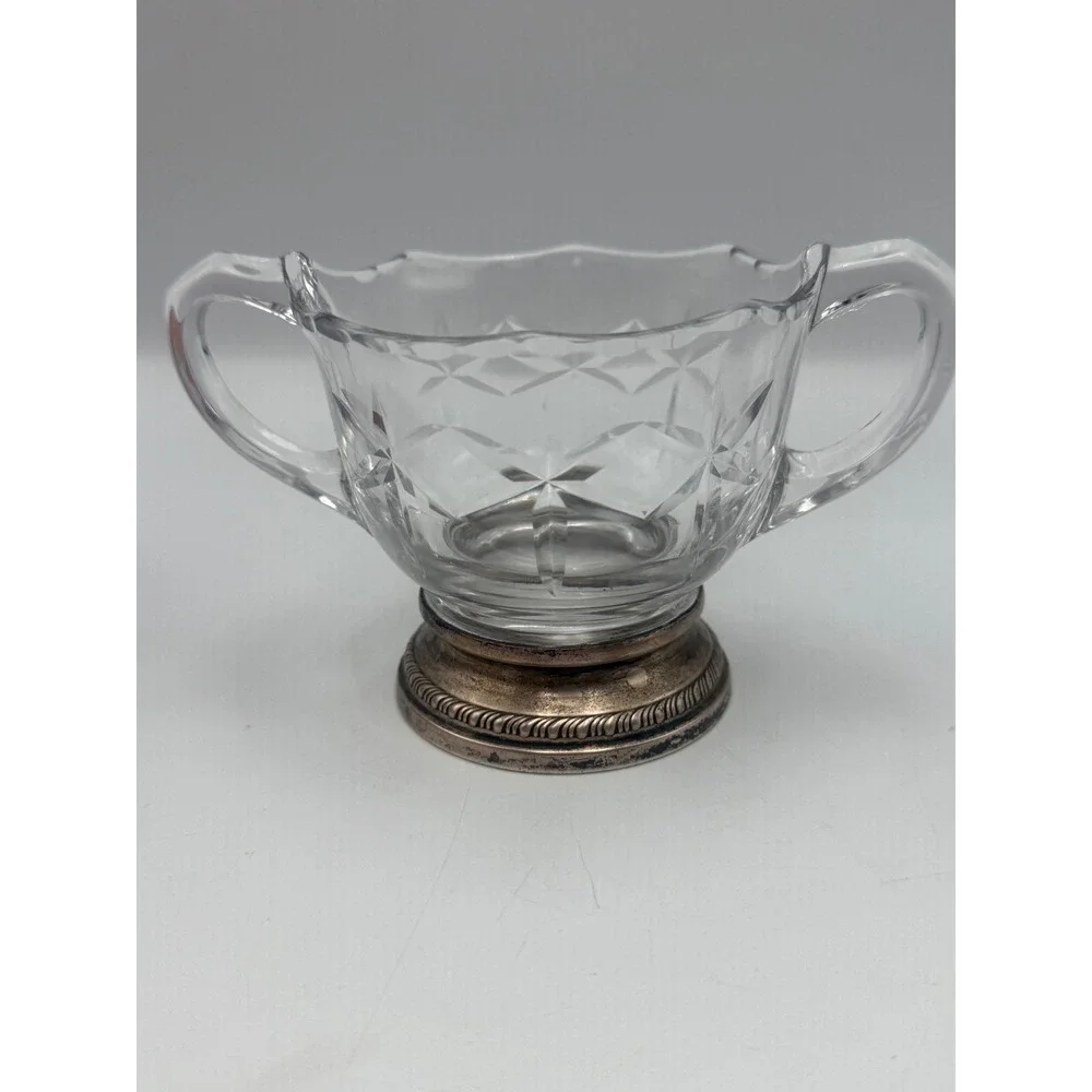 Duchin Creation Sterling Silver Weighted Base Cut Glass Creamer and Sugar Set